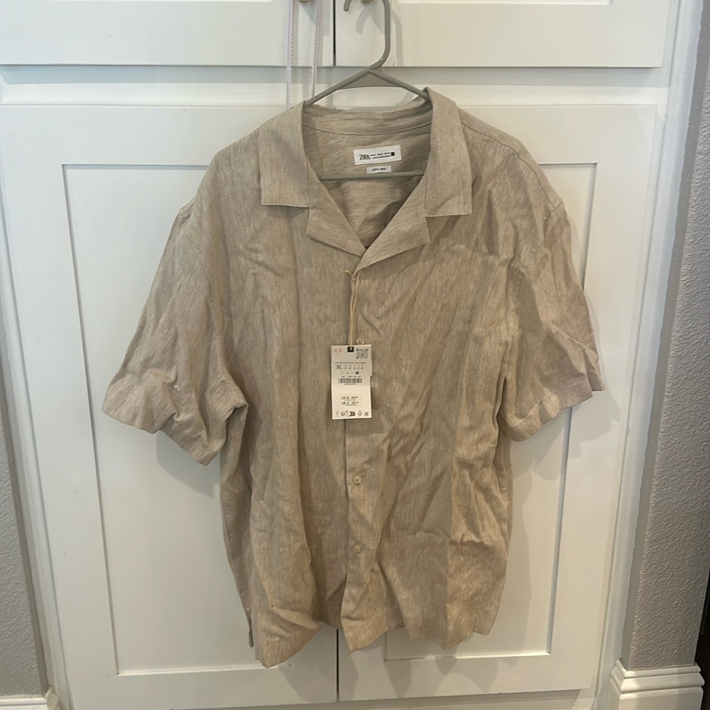 Tan linen Zara men’s shirt size XL